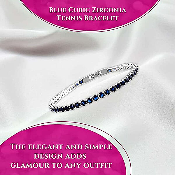 Simulated Blue Quartz Tennis Bracelet In Silvertone (8.00 In)