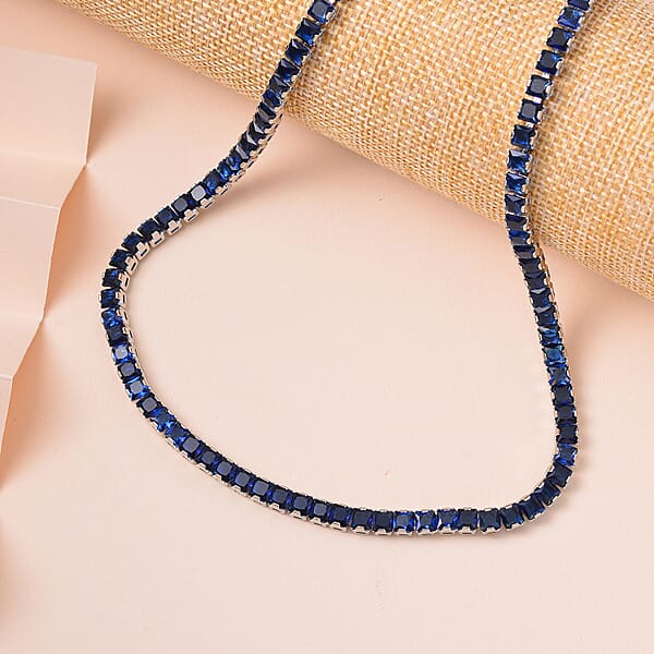 Simulated Blue Sapphire Bolo Necklace In Silvertone 16-28 Inches