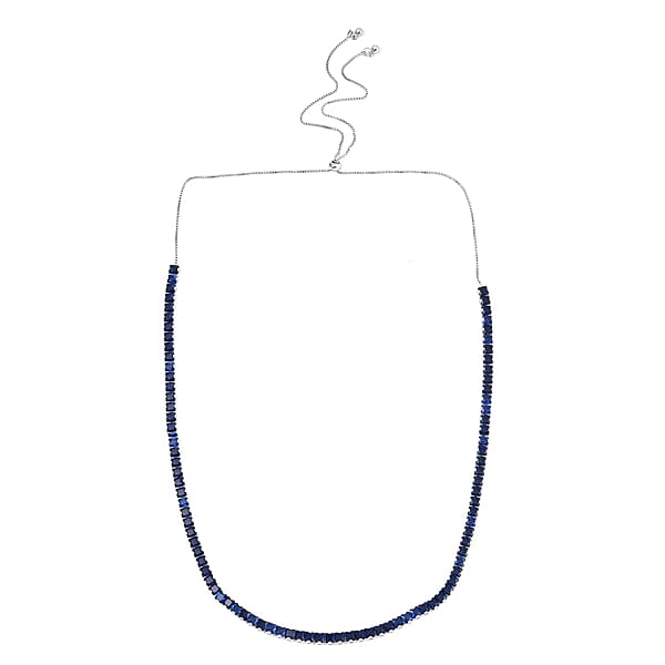 Simulated Blue Sapphire Bolo Necklace In Silvertone 16-28 Inches