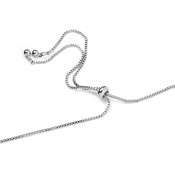 Simulated Blue Sapphire Bolo Necklace In Silvertone 16-28 Inches