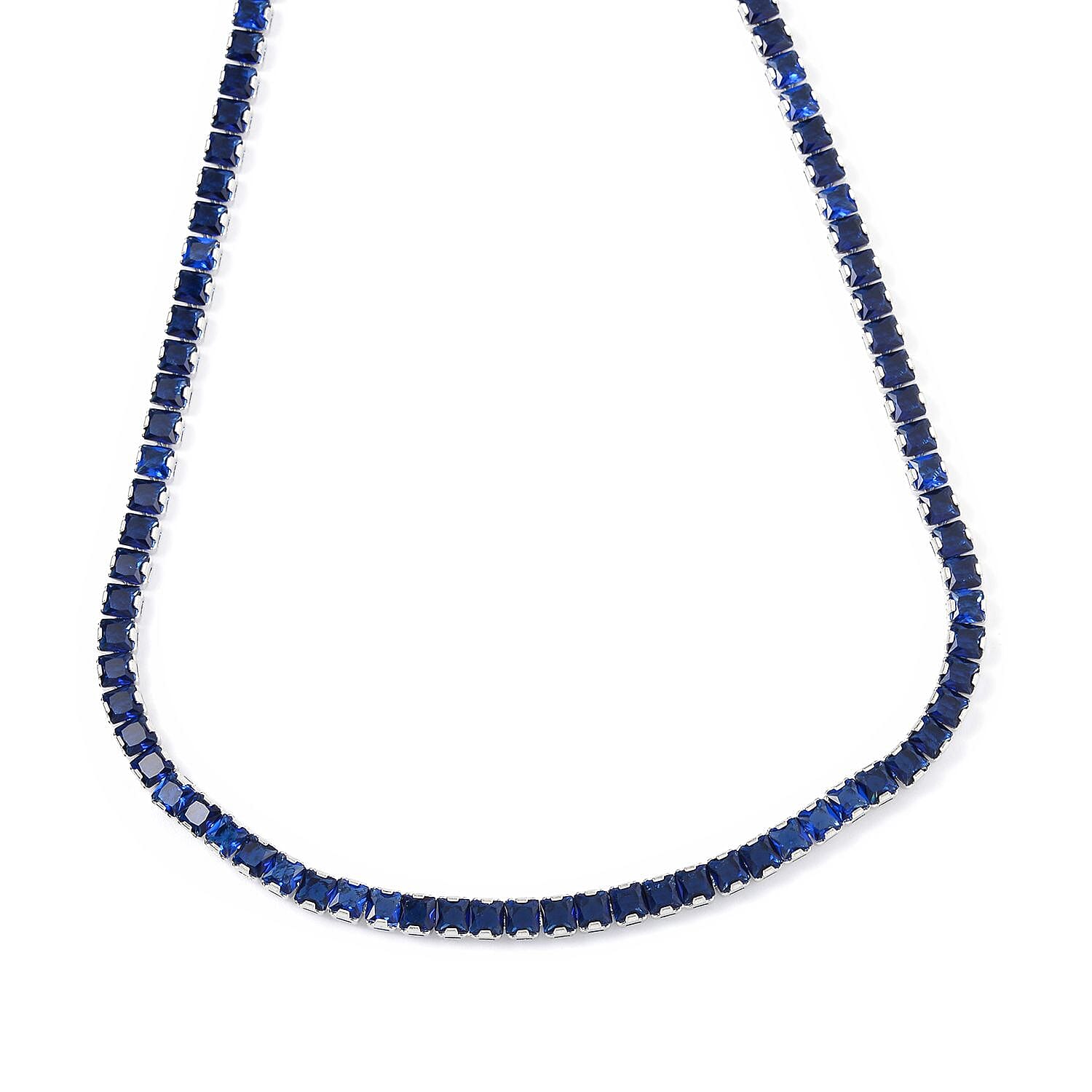 Simulated Blue Sapphire Bolo Necklace in Silvertone 16-28 Inches