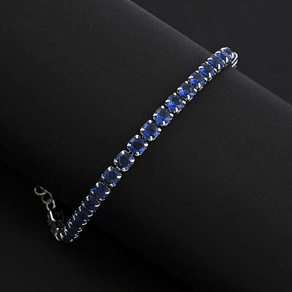 Simulated Ceylon Blue Sapphire Bracelet In Silvertone (7.50 In) 9.65 Ctw