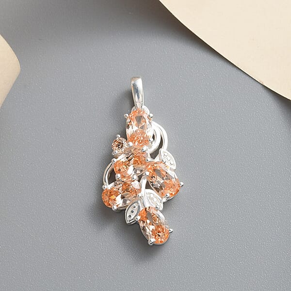 Simulated Champagne Color Diamond Pendant Without Chain In Sterling Silver