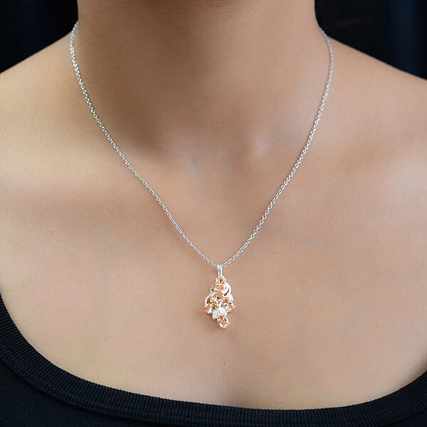 Simulated Champagne Color Diamond Pendant Without Chain In Sterling Silver