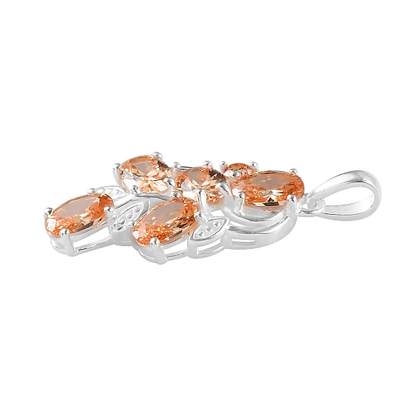 Simulated Champagne Color Diamond Pendant Without Chain In Sterling Silver
