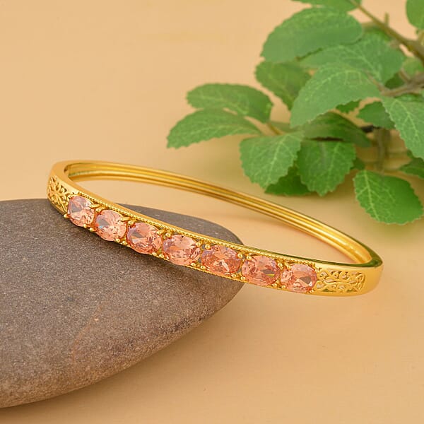 Simulated Champagne Diamond Bangle Bracelet In Goldtone (7.25 In) 13.75 Ctw