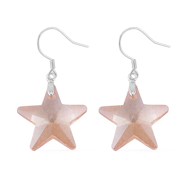 Simulated Champagne Quartz Star Earrings In Rhodium Over Sterling Silver