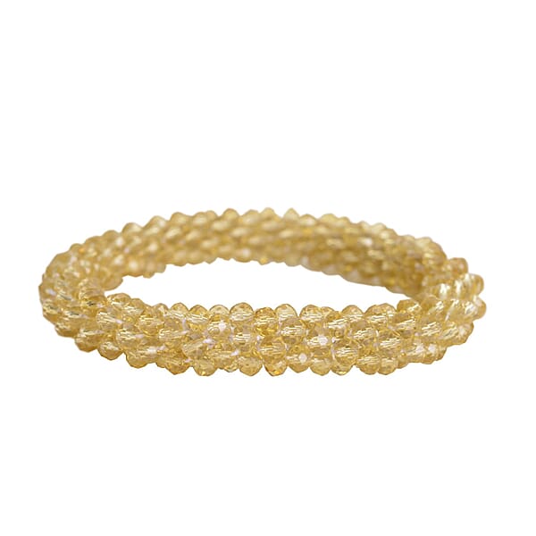 Simulated Citrine Beaded Stretch Bracelet And Drop Earrings In Silvertone