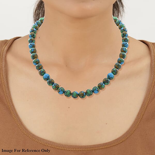 Simulated Copper Turquoise Beaded Necklace In Sterling Silver 18 Inches 250.00 Ctw