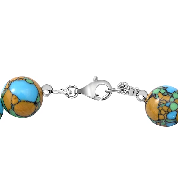 Simulated Copper Turquoise Beaded Necklace In Sterling Silver 18 Inches 250.00 Ctw