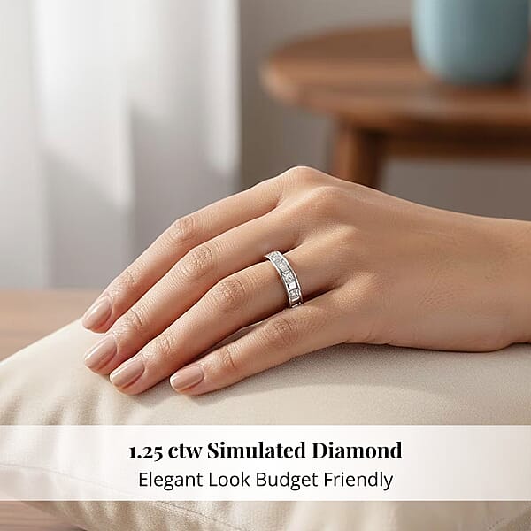 Simulated Diamond 1.25 Ctw Ring In Rhodium Over Sterling Silver