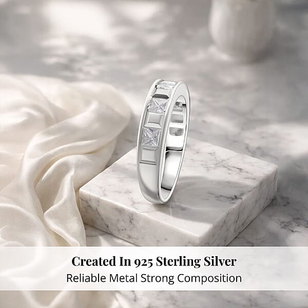 Simulated Diamond 1.25 Ctw Ring In Rhodium Over Sterling Silver