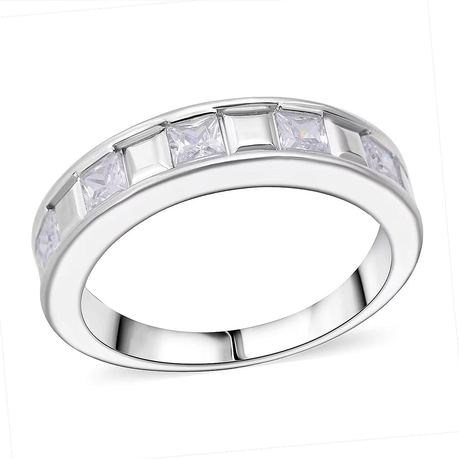 Simulated Diamond 1.25 ctw Ring in Rhodium Over Sterling Silver