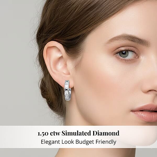 Simulated Diamond 1.50 Ctw Earrings In Rhodium Over Sterling Silver