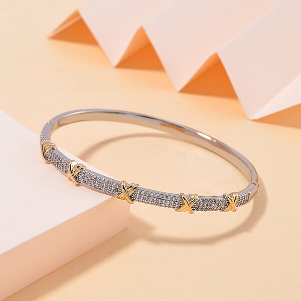 Simulated Diamond 10.00 Ctw XOXO Bangle Bracelet In Dualtone (7.50 In)