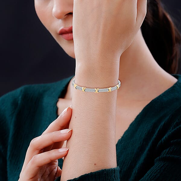 Simulated Diamond 10.00 Ctw XOXO Bangle Bracelet In Dualtone (7.50 In)