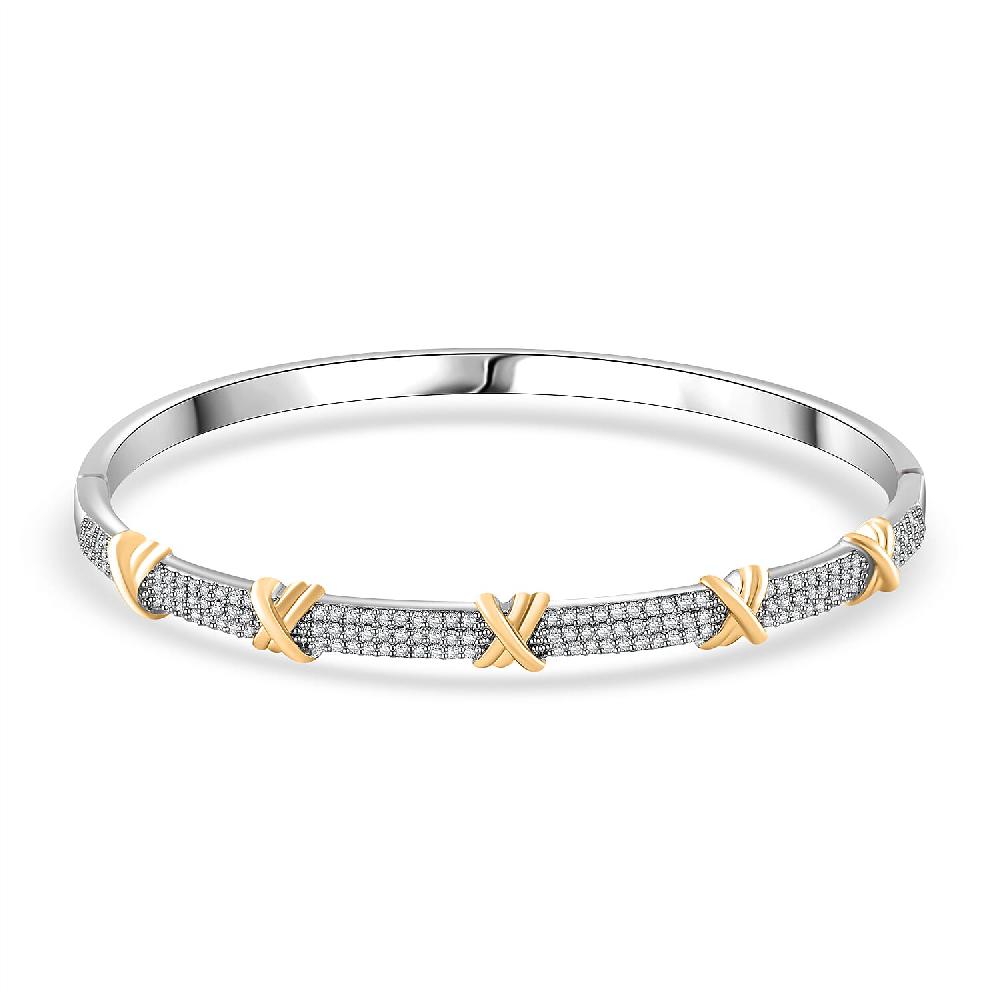 Simulated Diamond 10.00 ctw XOXO Bangle Bracelet in Dualtone (7.50 In)