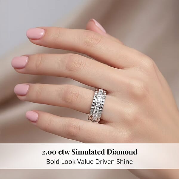 Simulated Diamond 2.00 Ctw Ring In Rhodium Over Sterling Silver