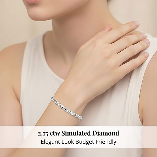 Simulated Diamond 2.75 Ctw Bangle Bracelet In Rhodium Over Sterling Silver (7.25 In)
