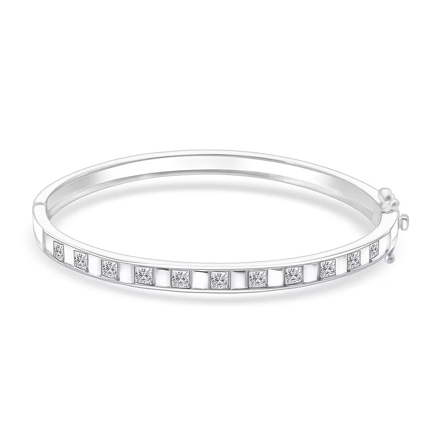 Simulated Diamond 2.75 ctw Bangle Bracelet in Rhodium Over Sterling Silver (7.25 In)