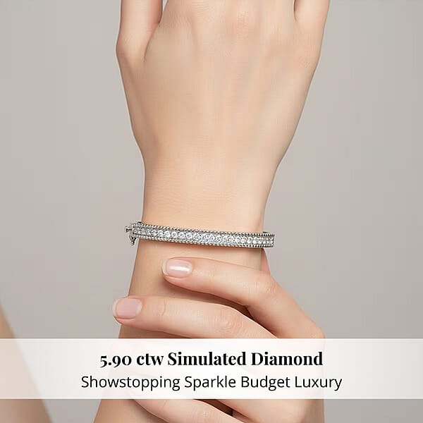 Simulated Diamond 5.90 Ctw Bangle Bracelet In Rhodium Over Sterling Silver (7.25 In)