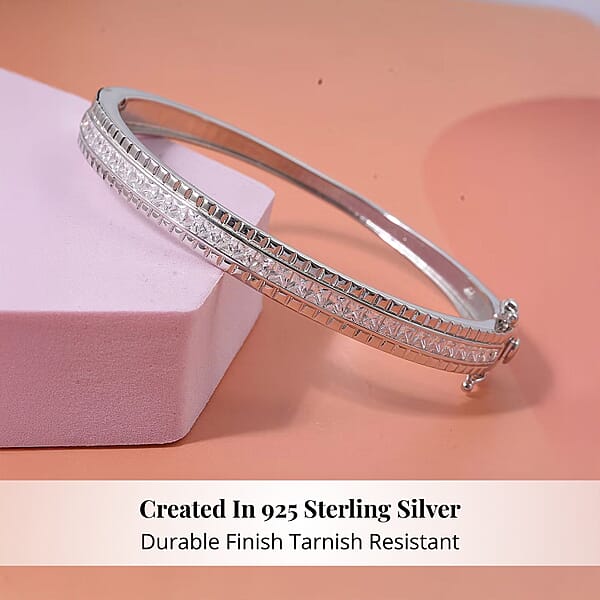 Simulated Diamond 6.00 Ctw Bangle Bracelet In Rhodium Over Sterling Silver (7.25 In)