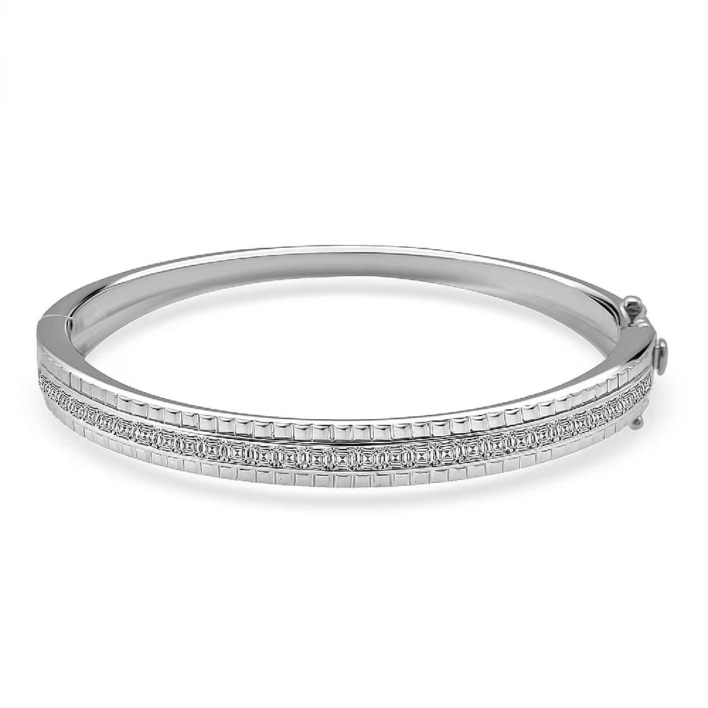 Simulated Diamond 6.00 ctw Bangle Bracelet in Rhodium Over Sterling Silver (7.25 In)