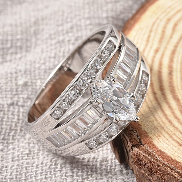 Simulated Diamond Band Ring In Sterling Silver Three Row Simulated Diamond Ring Engagement Rings For Women Promise Rings