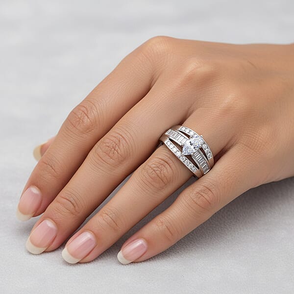 Simulated Diamond Band Ring In Sterling Silver Three Row Simulated Diamond Ring Engagement Rings For Women Promise Rings