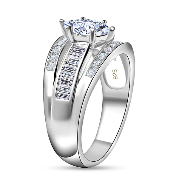 Simulated Diamond Band Ring In Sterling Silver Three Row Simulated Diamond Ring Engagement Rings For Women Promise Rings