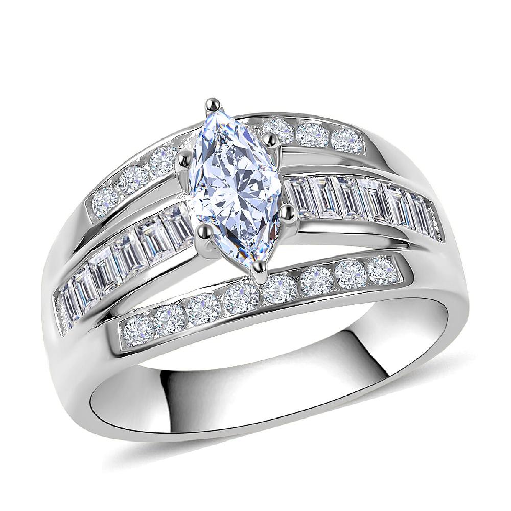 Simulated Diamond Band Ring in Sterling Silver Three Row Simulated Diamond Ring Engagement Rings For Women Promise Rings