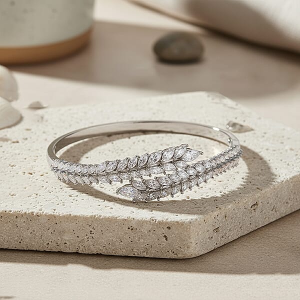 Simulated Diamond Bangle Bracelet In Silvertone (7.50 In)