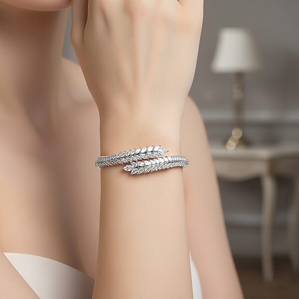 Simulated Diamond Bangle Bracelet In Silvertone (7.50 In)
