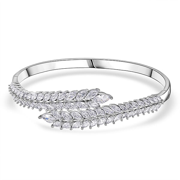 Simulated Diamond Bangle Bracelet In Silvertone (7.50 In)