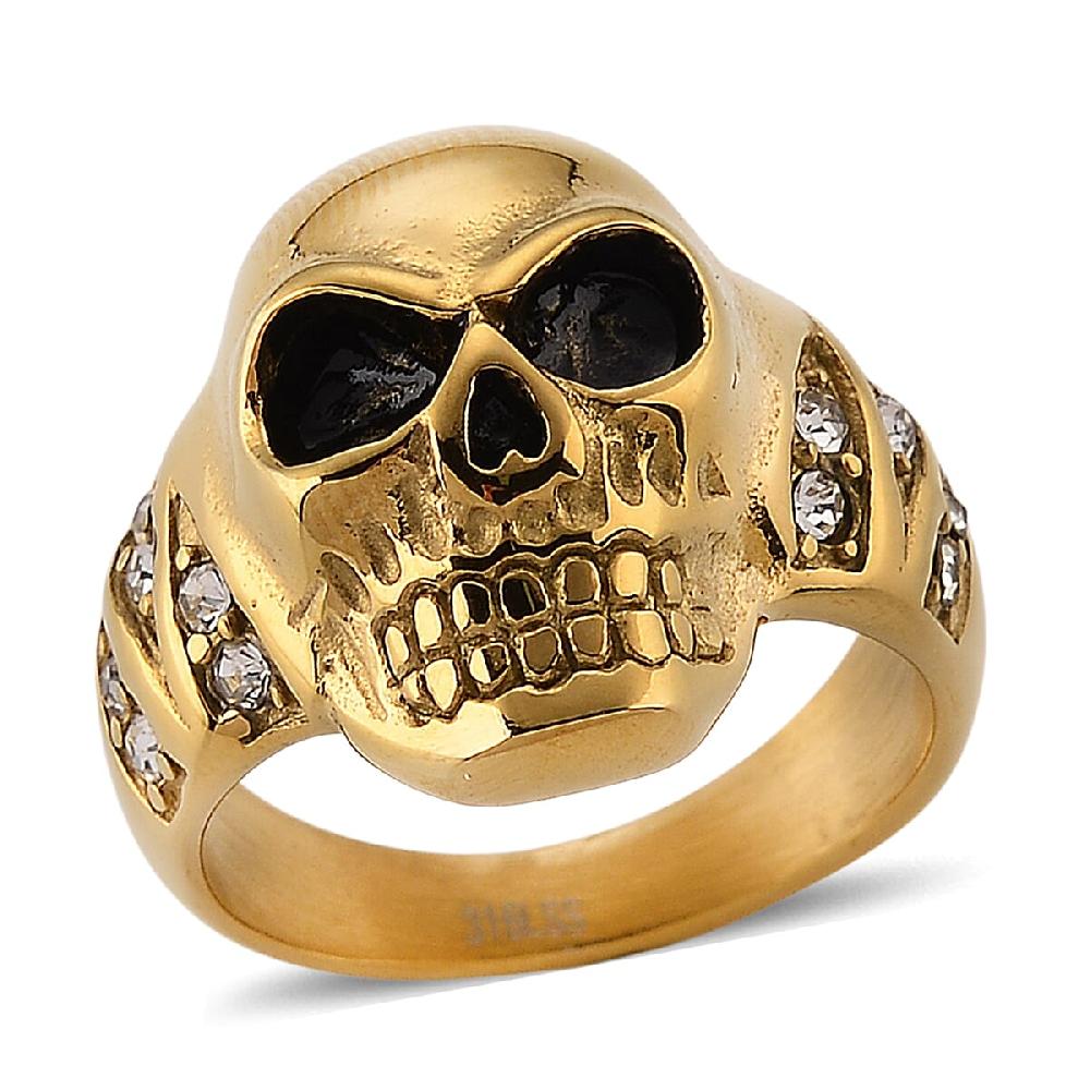 Simulated Diamond Bold Skull Ring in ION Plated YG Stainless Steel 0.30 ctw