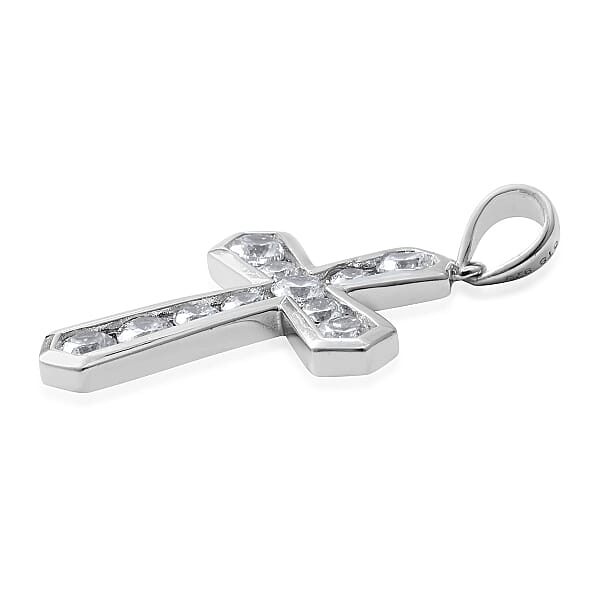 Simulated Diamond Cross Pendant Without Chain In Sterling Silver For Men And Women