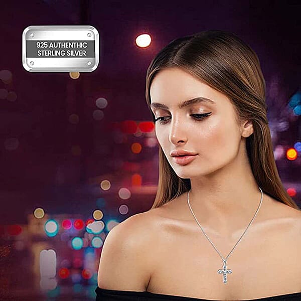 Simulated Diamond Cross Pendant Without Chain In Sterling Silver For Men And Women