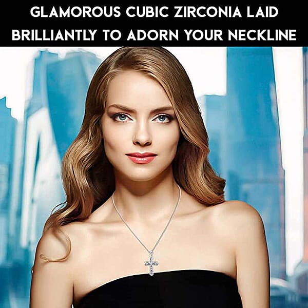 Simulated Diamond Cross Pendant Without Chain In Sterling Silver For Men And Women