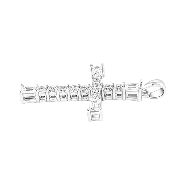 Simulated Diamond Cross Pendant Without Chain In Sterling Silver
