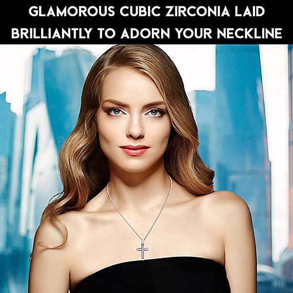 Simulated Diamond Cross Pendant Without Chain In Sterling Silver