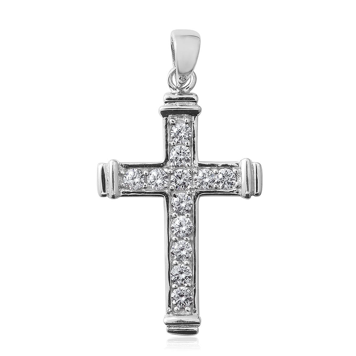 Simulated Diamond Cross Pendant without Chain in Sterling Silver
