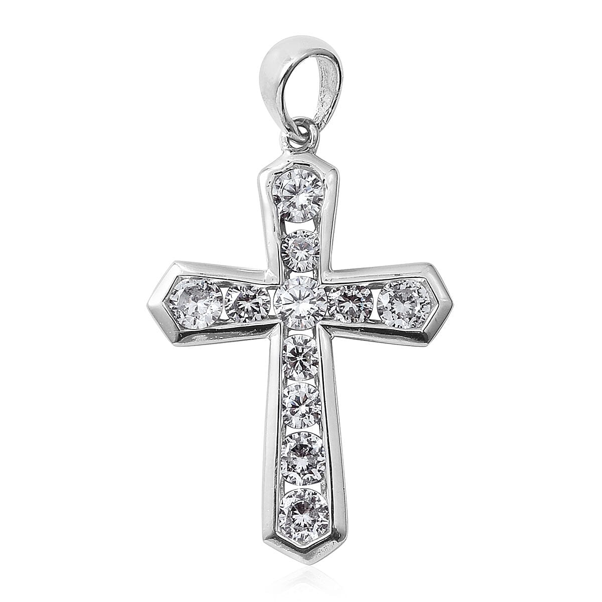 Simulated Diamond Cross Pendant without Chain in Sterling Silver For Men and Women