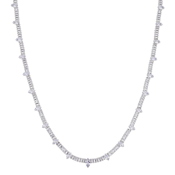 Simulated Diamond Designer Style Everyday Luxury Set Necklace 20 Inches And Earrings In Silvertone