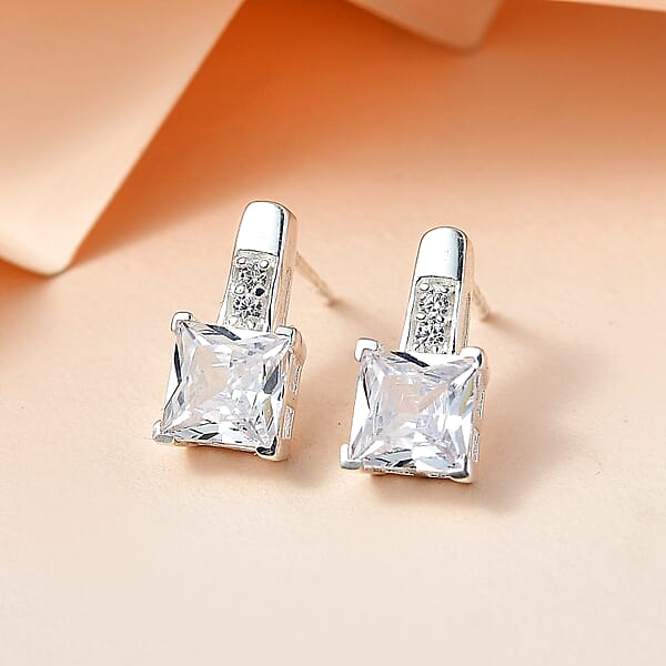 Simulated Diamond Earrings In Sterling Silver