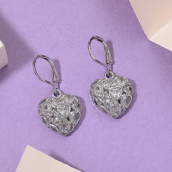 Simulated Diamond Heart Earrings In Silvertone