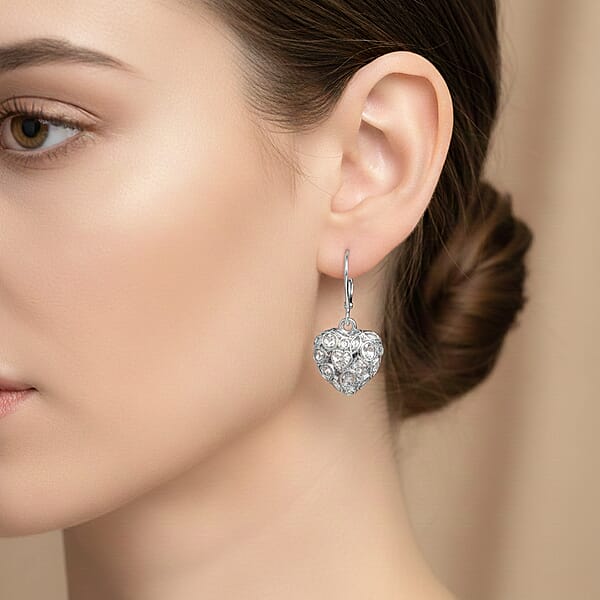Simulated Diamond Heart Earrings In Silvertone