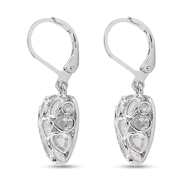 Simulated Diamond Heart Earrings In Silvertone