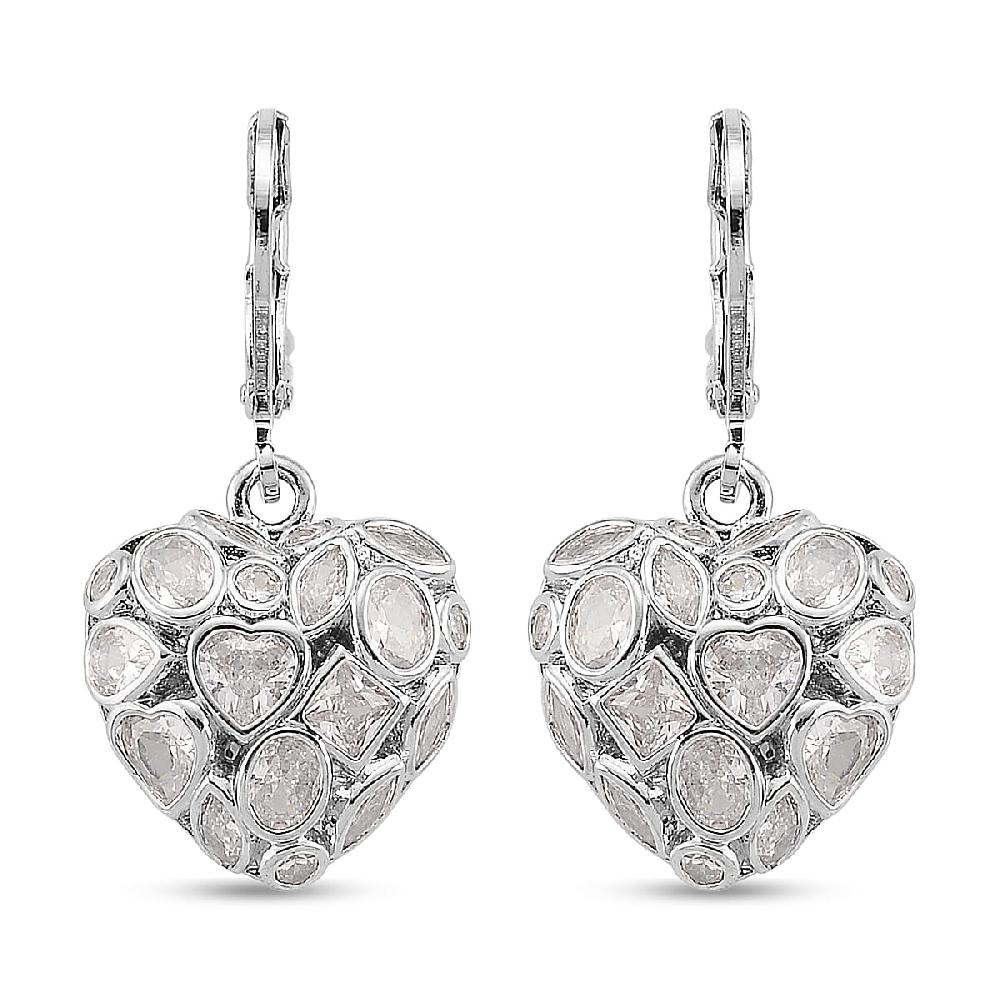 Simulated Diamond Heart Earrings in Silvertone
