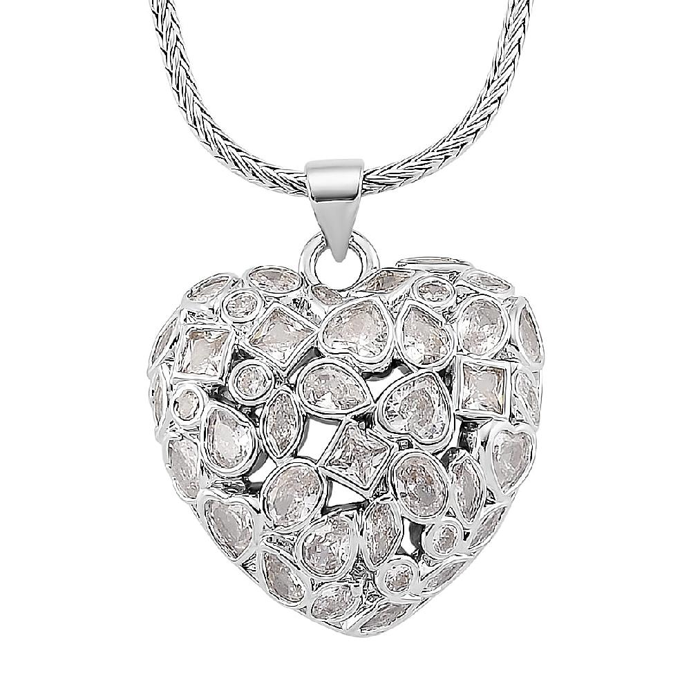 Simulated Diamond Heart Pendant Necklace in Silvertone 20-21.5 Inches