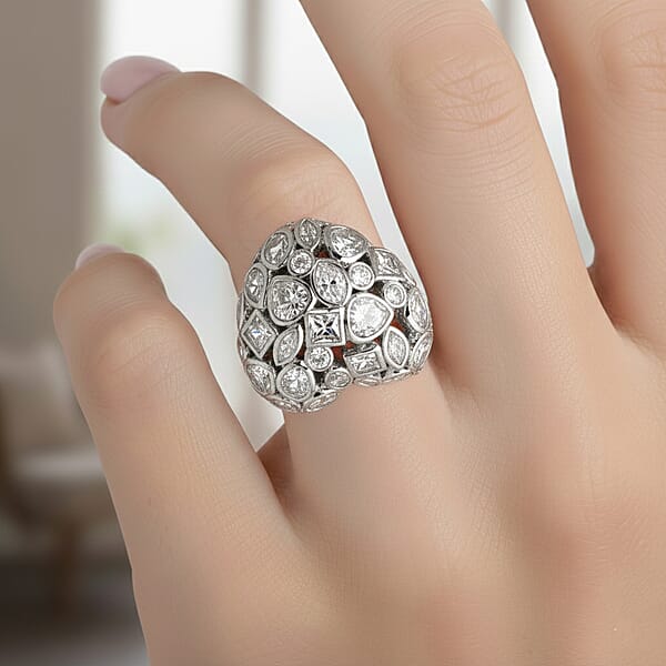 Simulated Diamond Heart Ring In Silvertone (Size 6.5-8.5)